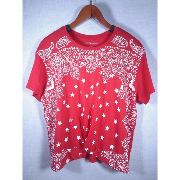 Lucky Brand Tops - Lucky Brand Women's Red Top with White Bandana Print and Twist Waist Size Large